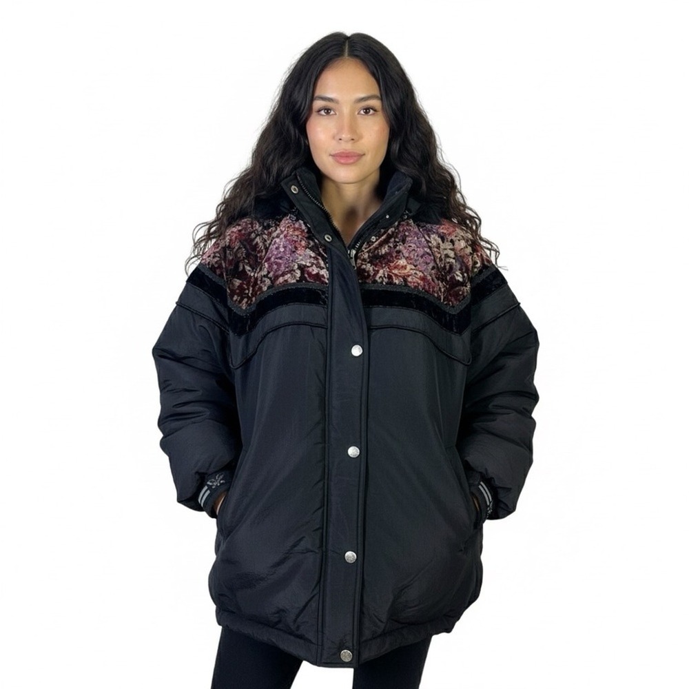 Vintage Triple FAT Goose Down Parka Coat Black Genuine Lamb Fur Trim Size L